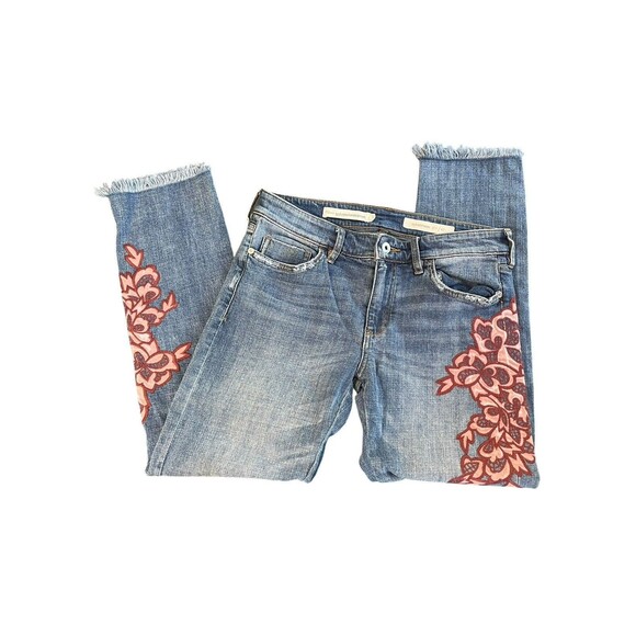Anthropologie Pilcro Slim Boyfriend Jeans Floral Embroidered Mid Rise Size 27 - Picture 4 of 13